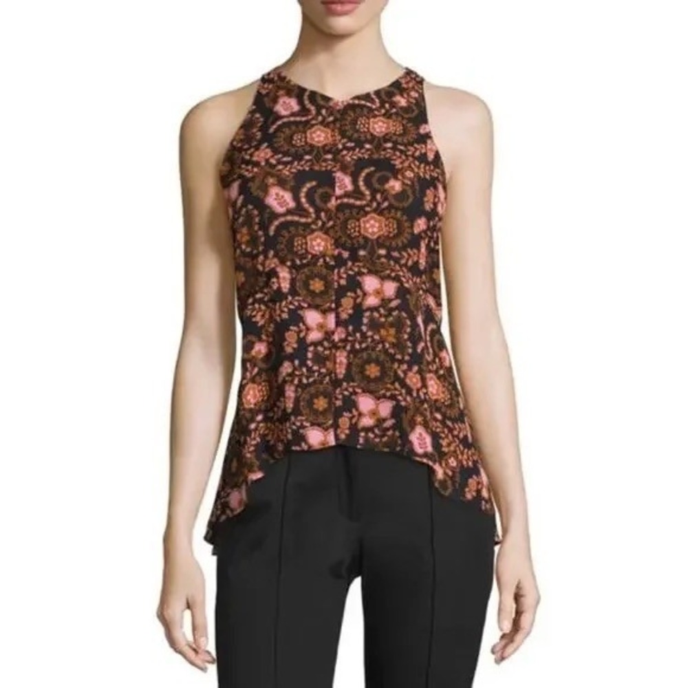 A.L.C. Stuart Silk Henna Paisley Sleeveless Blouse 0 Boho Floral Career Office